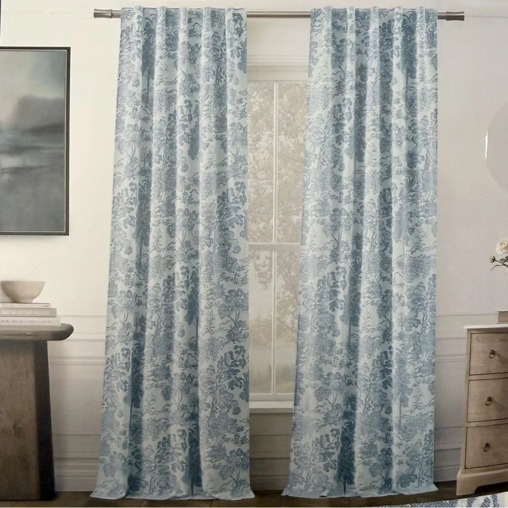 Curated Kravet Blue Toile Landscape Trees Set of 4 Curtain Panels 37x84 in. NEW